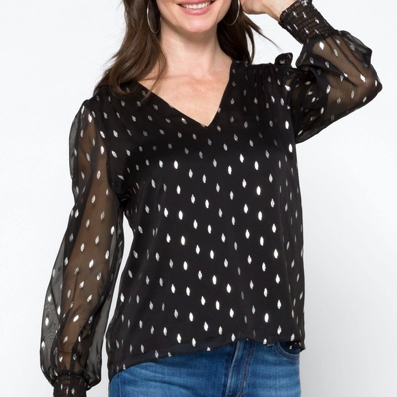 1.STATE Metallic Foil Print V-Neck High-Low Blouse Long Sleeve Size Medium - Picture 9 of 9